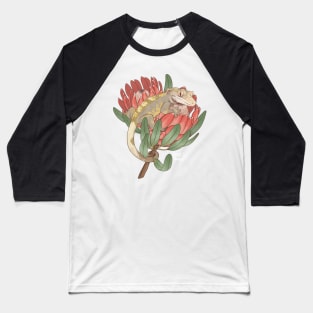 Crested Gecko with Protea Flower Baseball T-Shirt